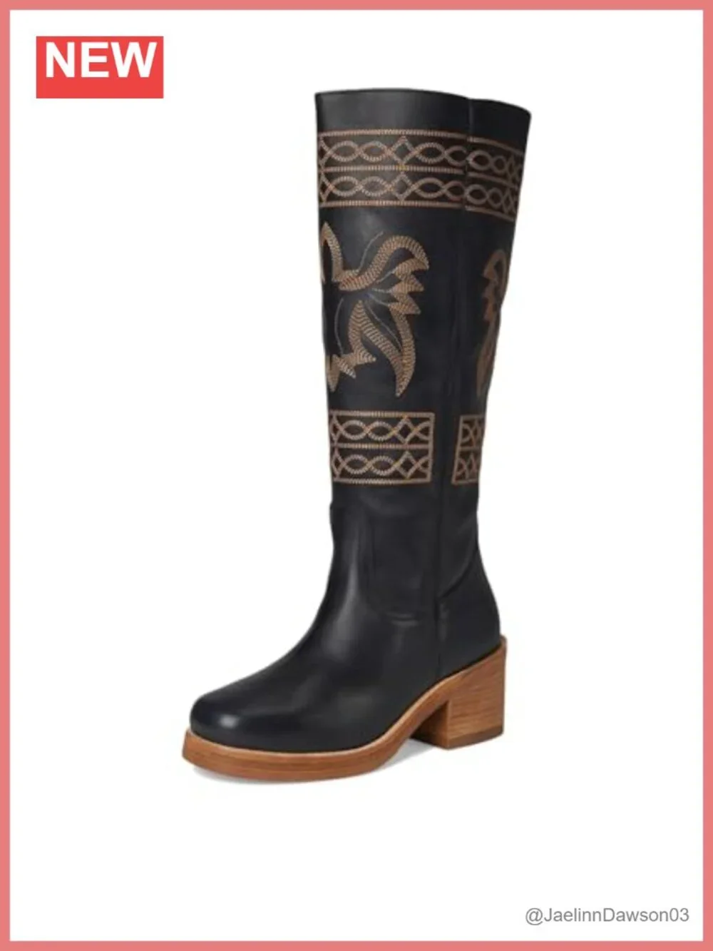 Dingo Avalon Embroidered Round Toe Pull On Knee High Boots Block Heel